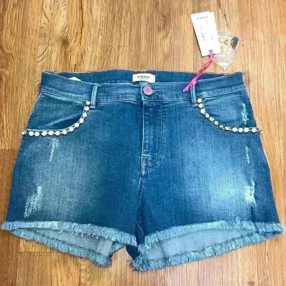 PINKO Diamanté Denim Shorts